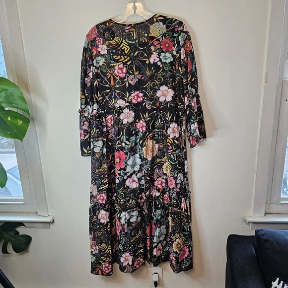 Johnny Was Naomi Peace Ruffle Tier Foral Black Dress Size Small - Picture 10 of 16